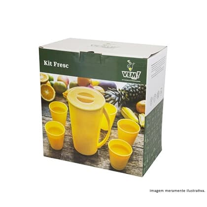 (QUEIMA DE ESTOQUE) Kit jarra suco fresc (1 jarra fresc com 4 copos fresc 350ml) pp - amarelo