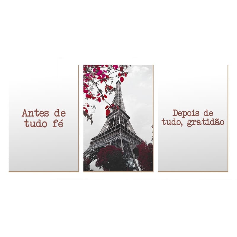 Kit 3 Quadros Decorativos Frases Torre Eifel Paris