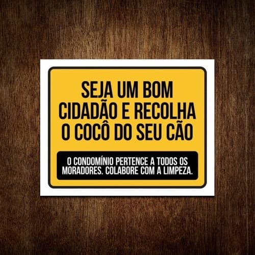 Placa Ps 18x23 Cm Recolha Fezes Cão Condomínios Cachorro Coc