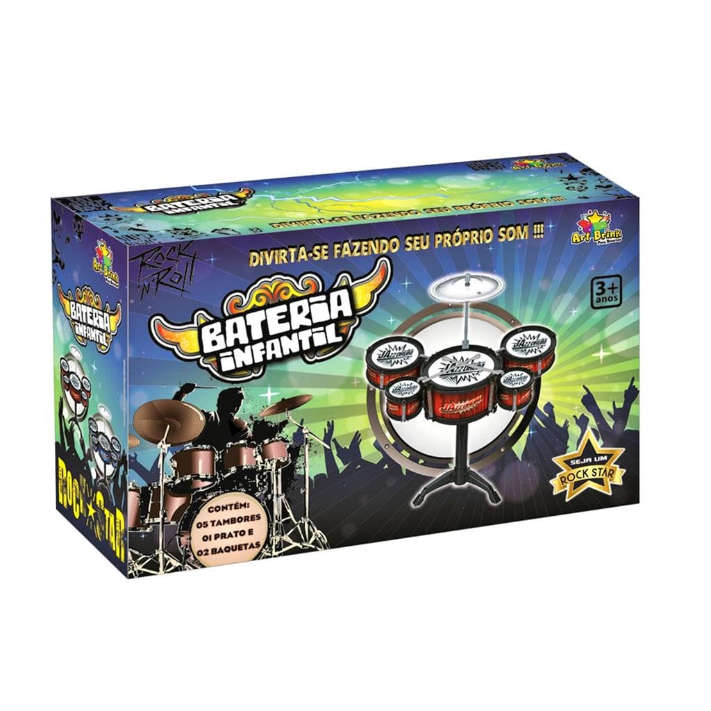 Bateria Musical Infantil Com Baqueta Brinquedo - Art Brink