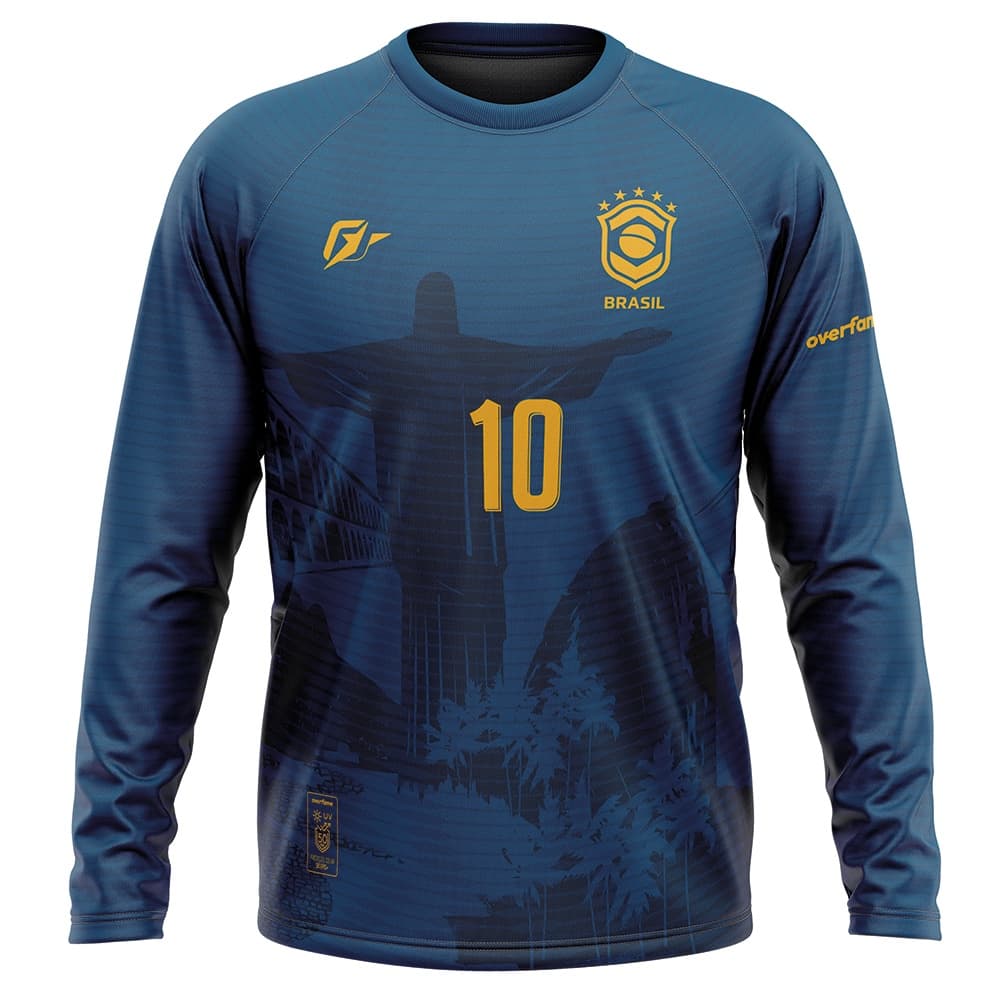 Camiseta Manga Longa Filtro UV Brasil Azul Cristo Redentor
