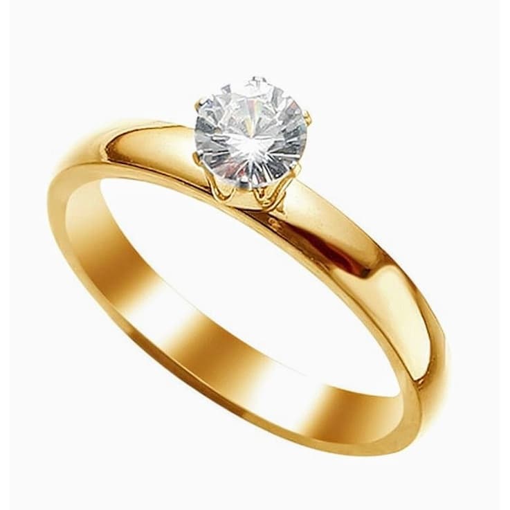 Anel Solitário Dourado Pedra Zircônia Formato Diamante 2mm Aço Inoxidável