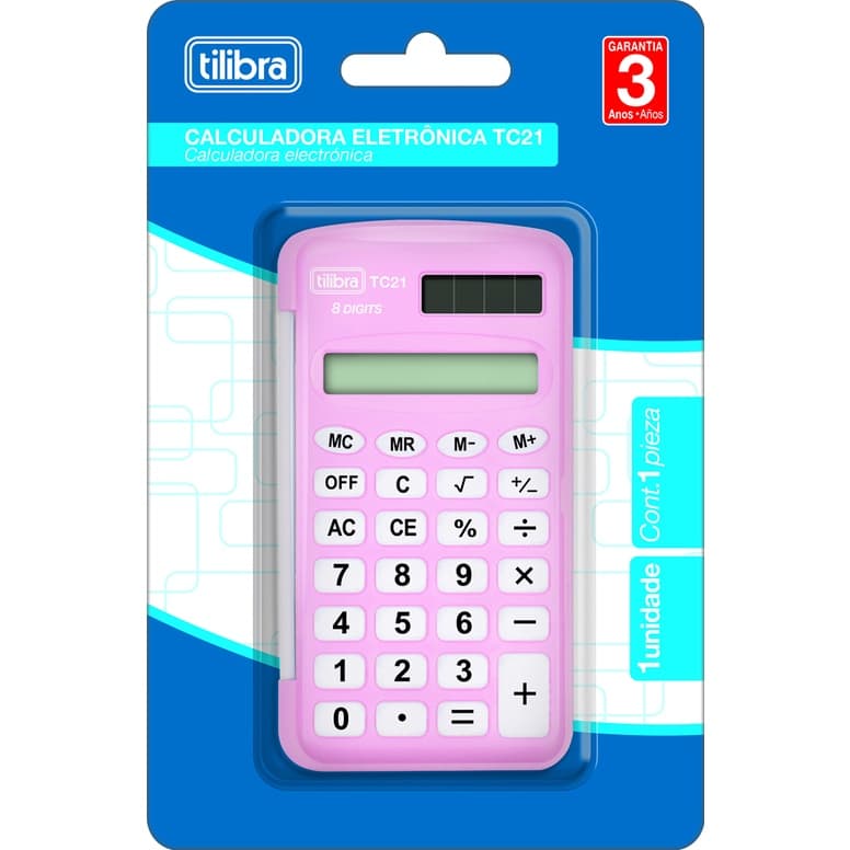 Calculadora Tilibra TC21 Rosa Claro 8 Dígitos de Bolso com Capa Plástica Ref: 317098