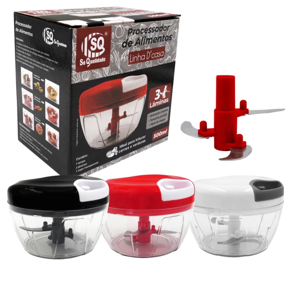 Simplifique suas tarefas na cozinha com o Mini Processador Triturador Manual de Alimentos 3 Lâminas. Com três lâminas af