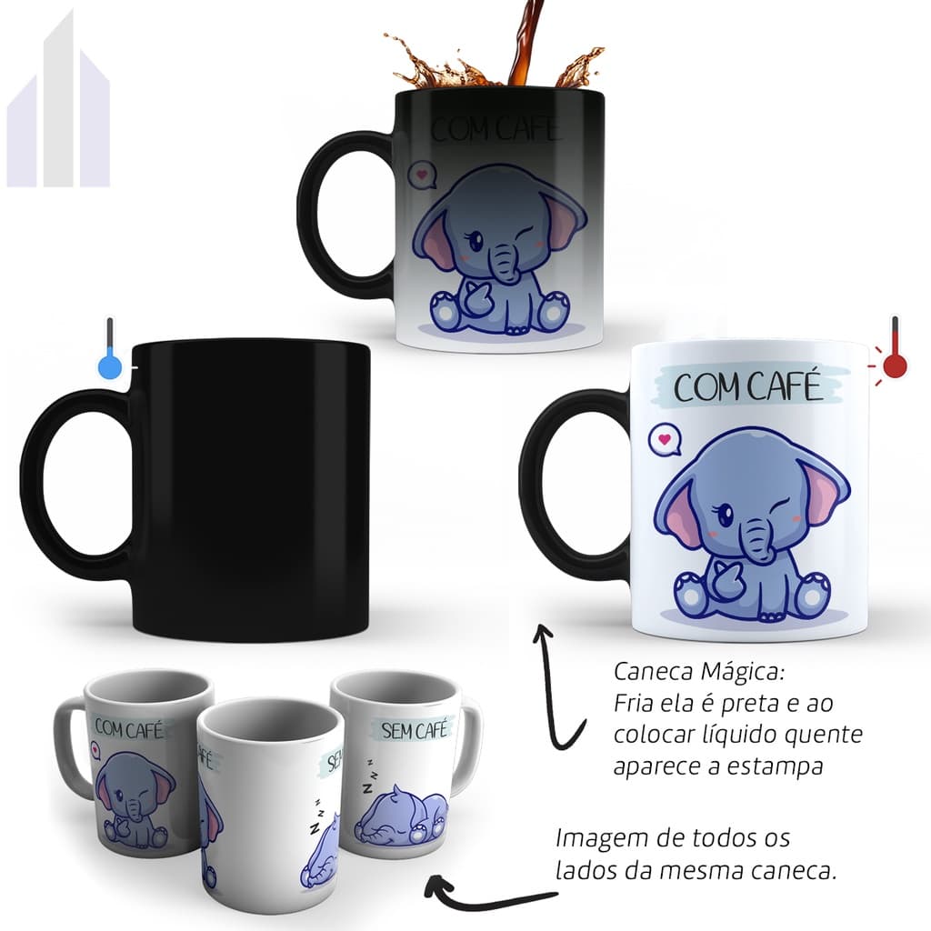 Caneca Mágica Divertida Com Café Sem Café Elefante K-POP Cerâmica