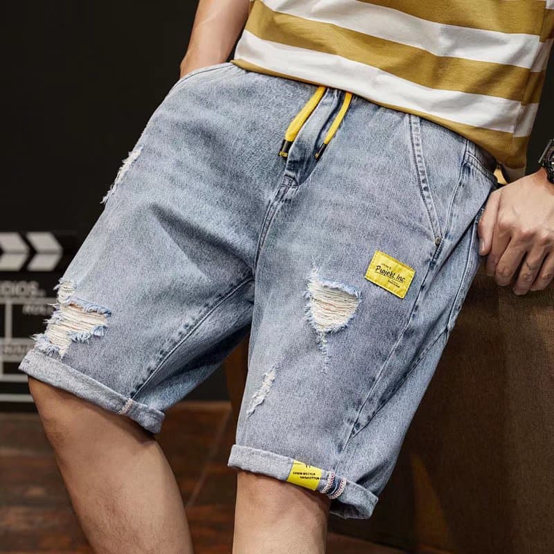 bermuda jeans masculina/Homens Calças De Ganga/Cintura Elástica/Shorts/short jeans masculino/bermuda masculina