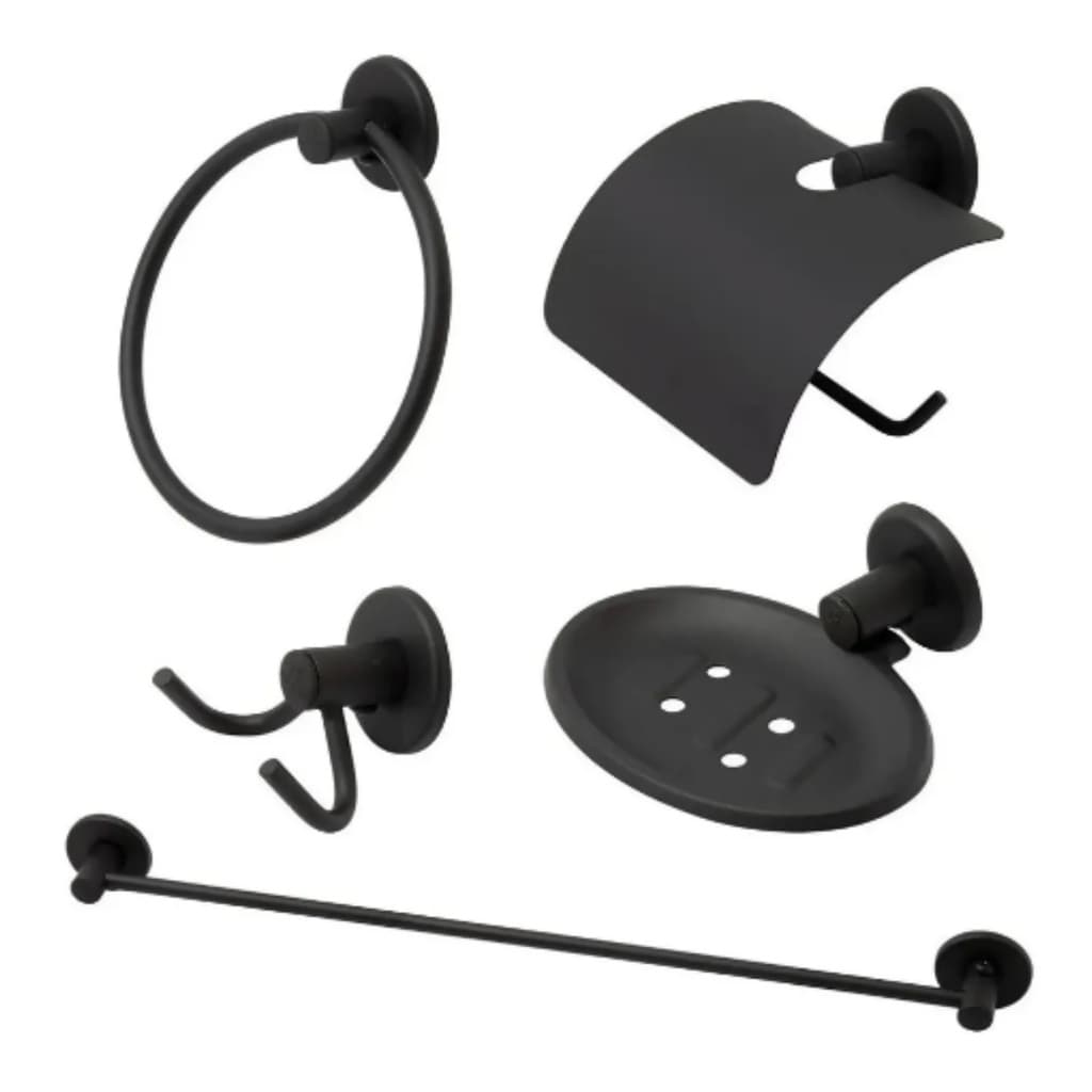 Kit Acessórios Para Banheiro Stander Preto 5 peças