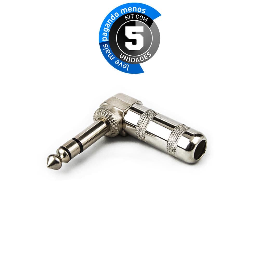 Plug Conector P10 90 Graus Estereo - Kit Com 5
