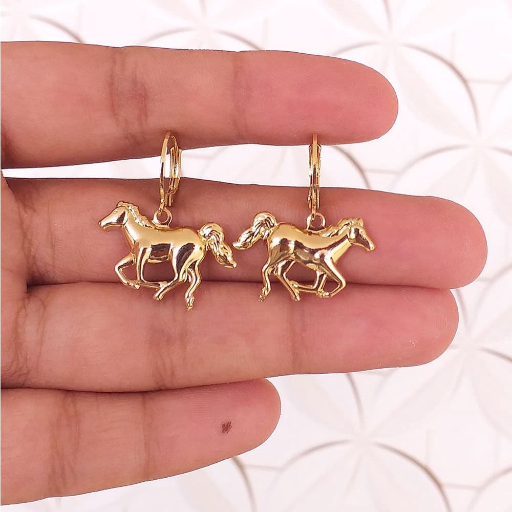Brinco De Argolinha Cavalo Folheado 18k