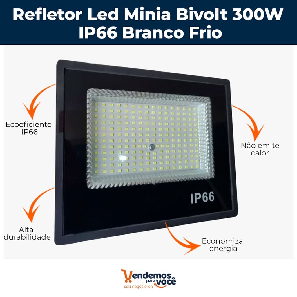 Refletor Led Minia Bivolt 300W IP66 Branco Frio