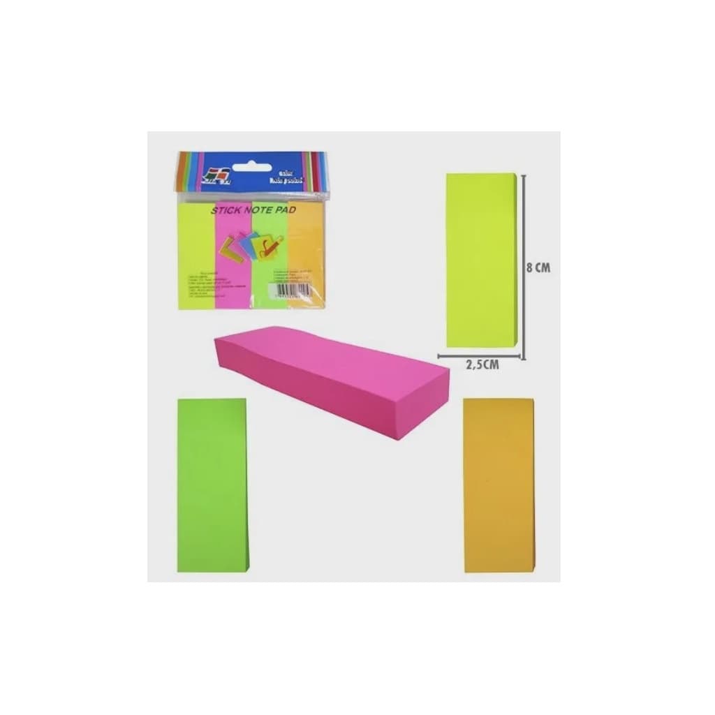 Bloco de notas adesivas - 4 blocos de 2,5x8cm com 100 folhas cada