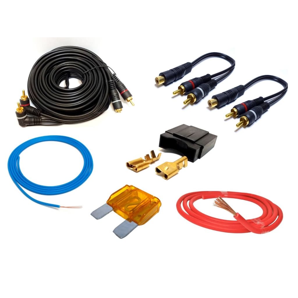 Kit Instalação De Som Automotivo Fio Cabo Rca 5m Cabos Y 2m 1f Porta fusível e Fusível Lâmina Max