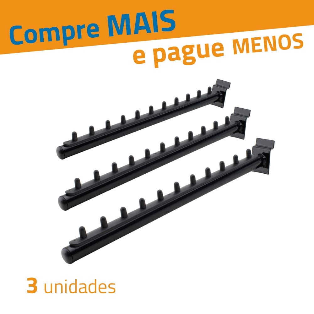 Kit Arara de Cabide para Painel Canaletado - RT Inclinado - Preto 3 Unidades