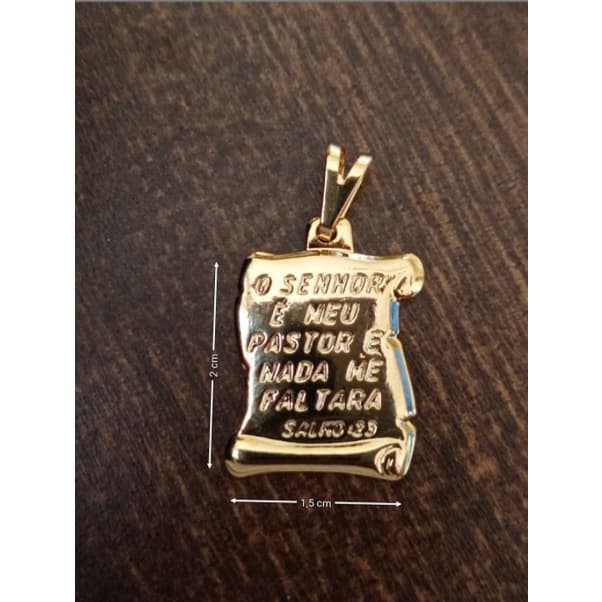 Pingente Masculino Salmo 23 Religioso ( O Senhor é Meu Pastor) Banhado A Ouro 18k