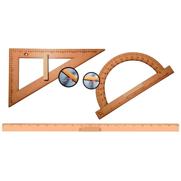 Kit Geométrico Do Professor Mdf Com Régua 1 Metro 1 Transferidor 180 Graus 1 Esquadro 30º/60º Graus