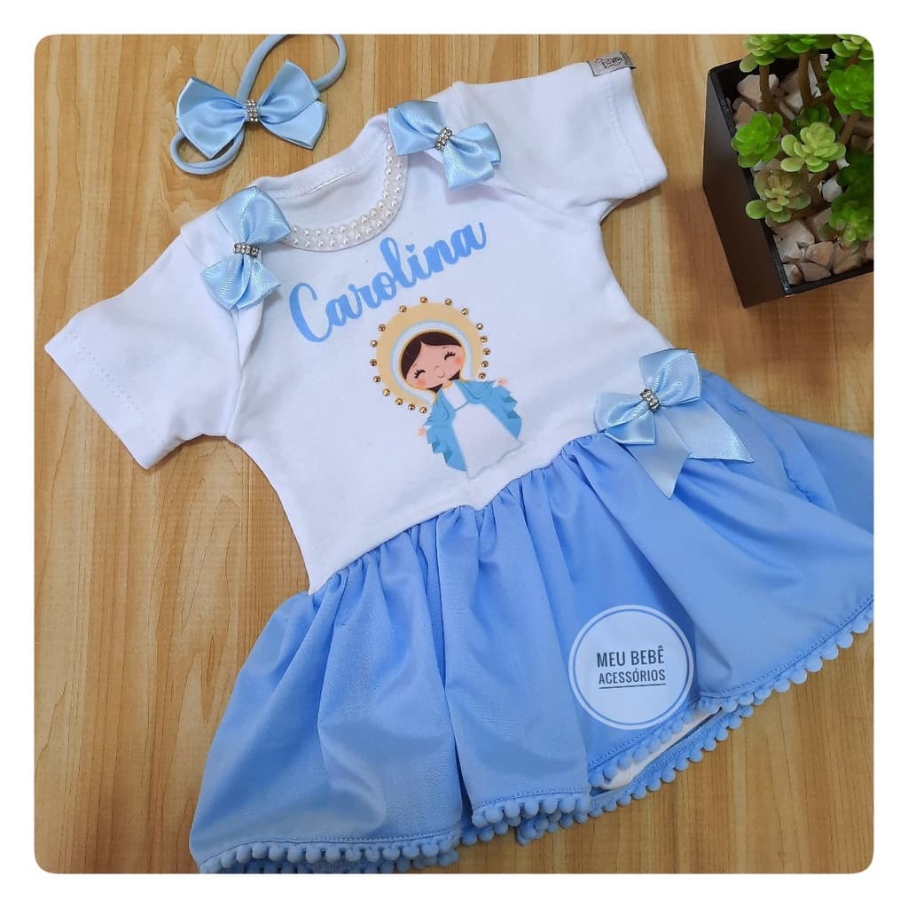 Body Algodão Infantil Personalizado Bebê Nossa Senhora Aparecida Das Graças Conceição  Guadalupe Lurdes São José Menina