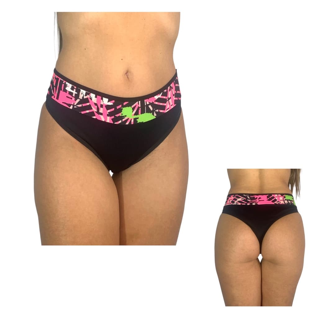 Calcinha Básica Adulto Feminina Cintura Alta Barata Preta Com Recorte Estampado Cós Alto Segura Barriga