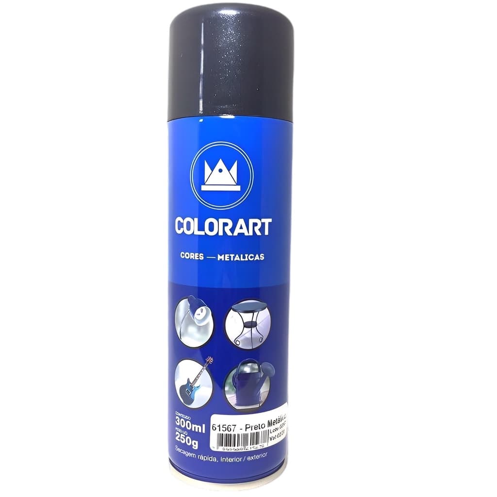 Tinta Colorart Spray Cores Metalicas Preto 300ml