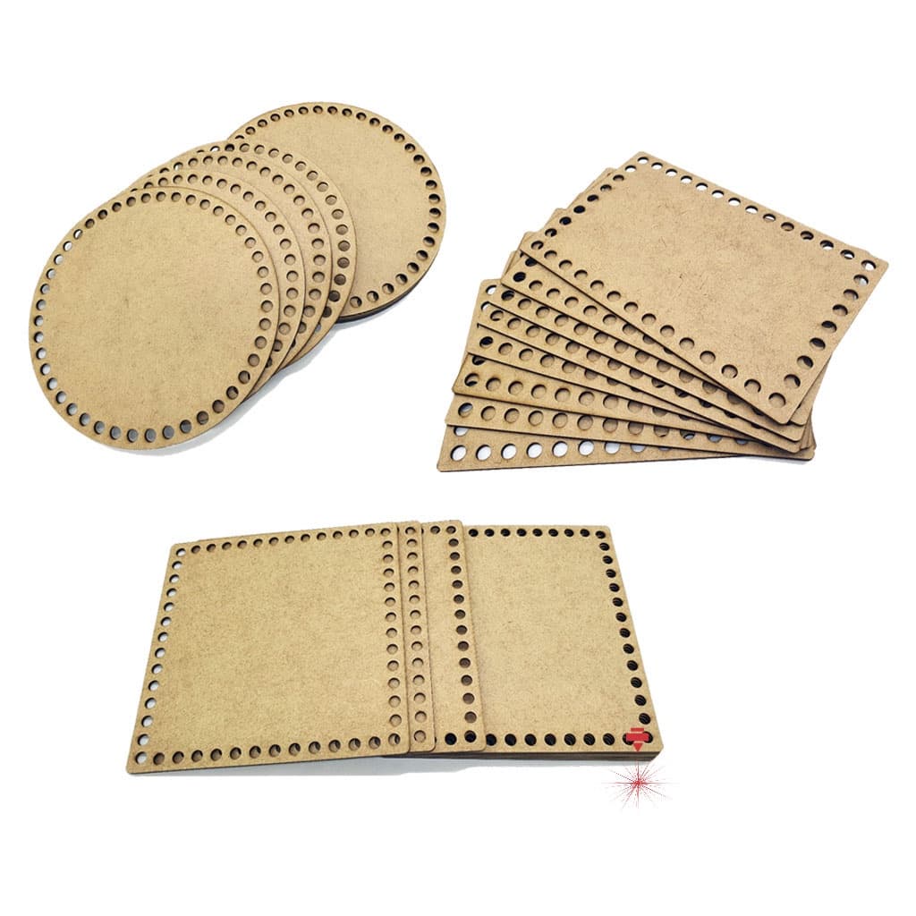 Base Fundo Croche Cestos  Diversos Tamanhos 07 Pecas MDF CRU