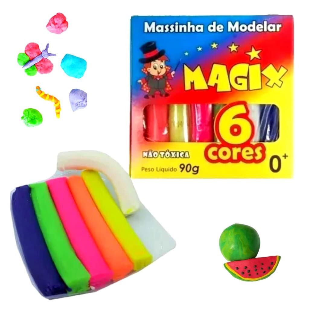 Massinha de Modelar Caixa com 6 Cores Magix Material Escolar Diversão