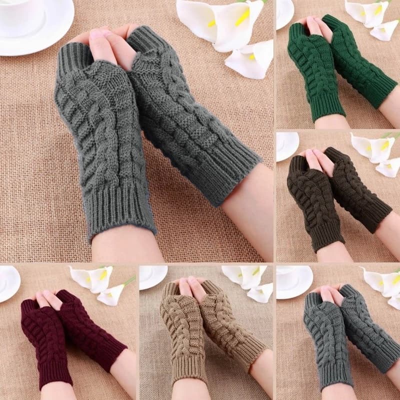 Homens Mulheres Luvas De Inverno Sem Dedo Mittens/Aquecedor De Pulso De Lã Quente Macia Braço De Malha Flexível Mão