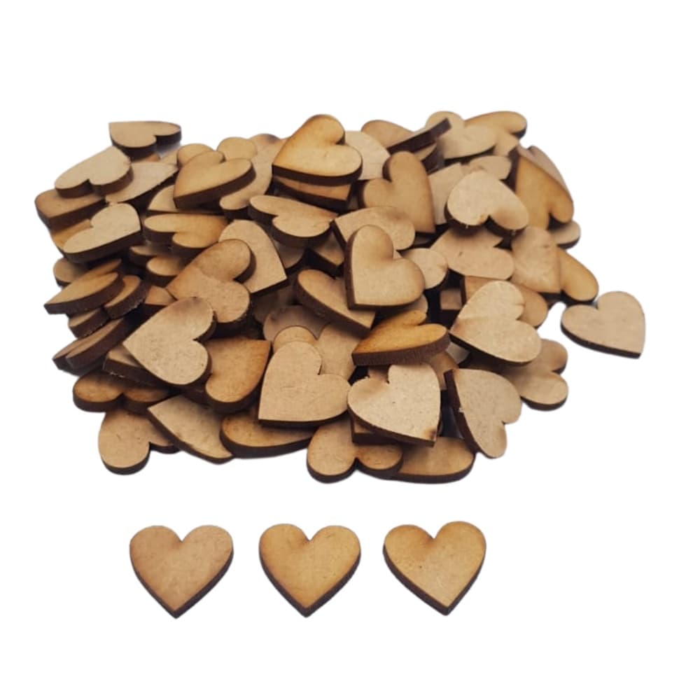 100 peças Aplique Coração 2x 2 MDF 3mm cru