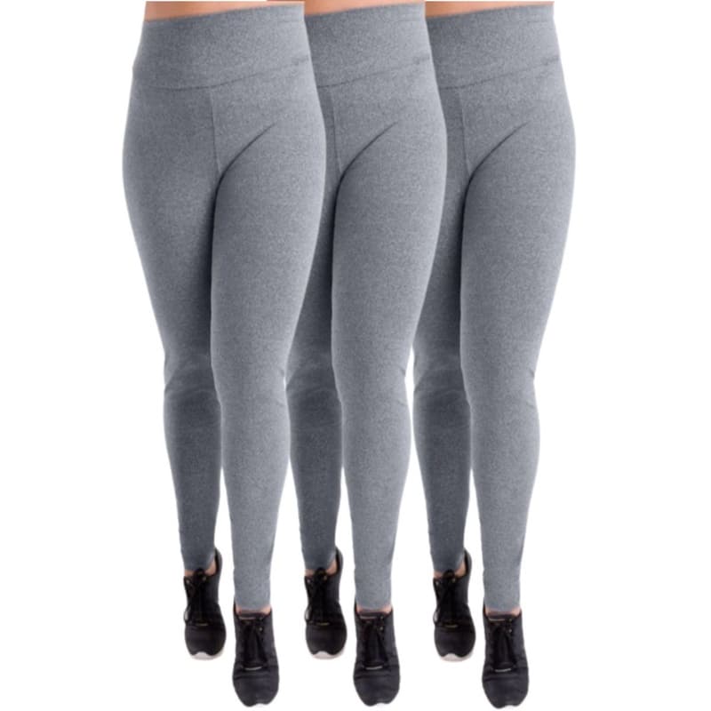 Kit com 3 Calças Legging Plus Size Suplex Basicas Cinza G1/G2/G3