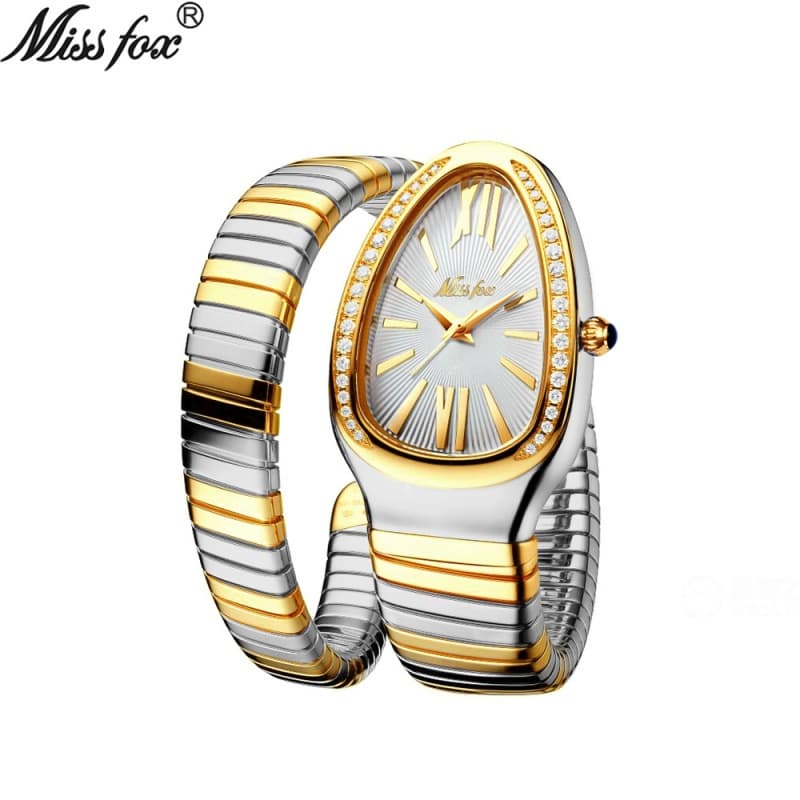 Missfox  Moda Feminina Personalidade Cabeça De Cobra Pulseira De Aço Inoxidável Diamante Forma Feminino