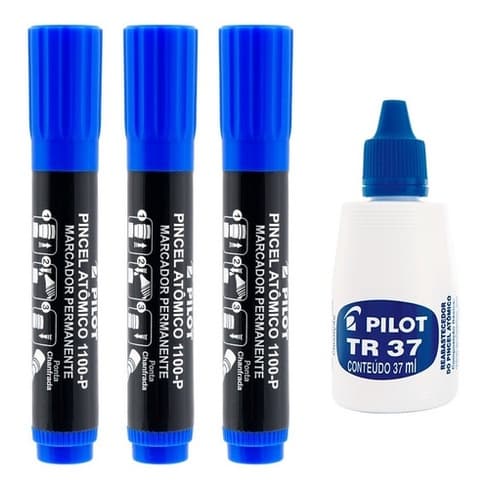 Kit Pincel Marcador Permanente Atômico 1100-p Com Refil Tr37