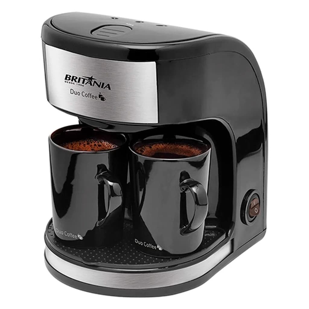 Cafeteira Britânia Duo Coffee Preto 2 Xícaras Aço Inox Bandeija Filtro Removível