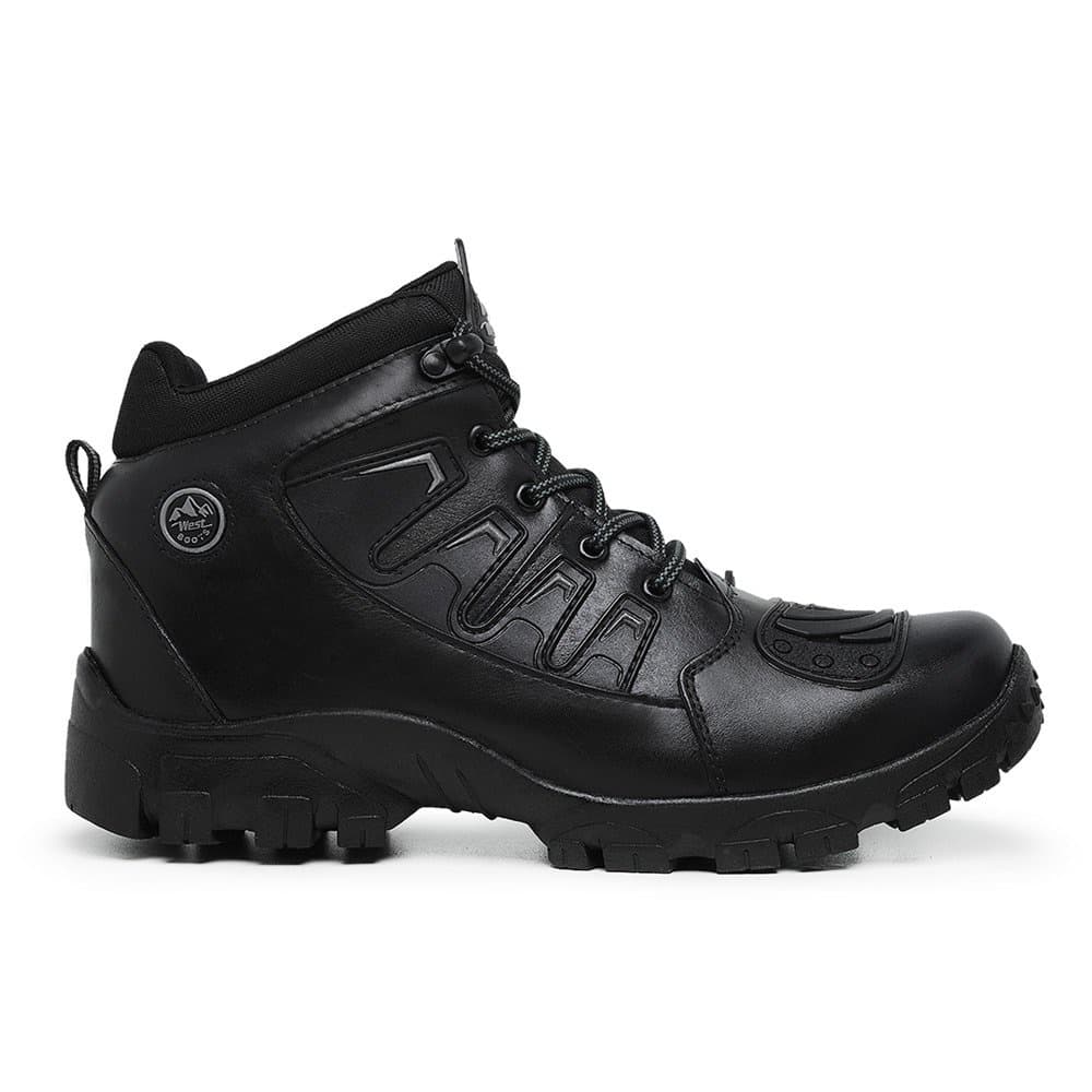Bota Coturno Motociclista Centuria Cano Baixo em Couro Preto