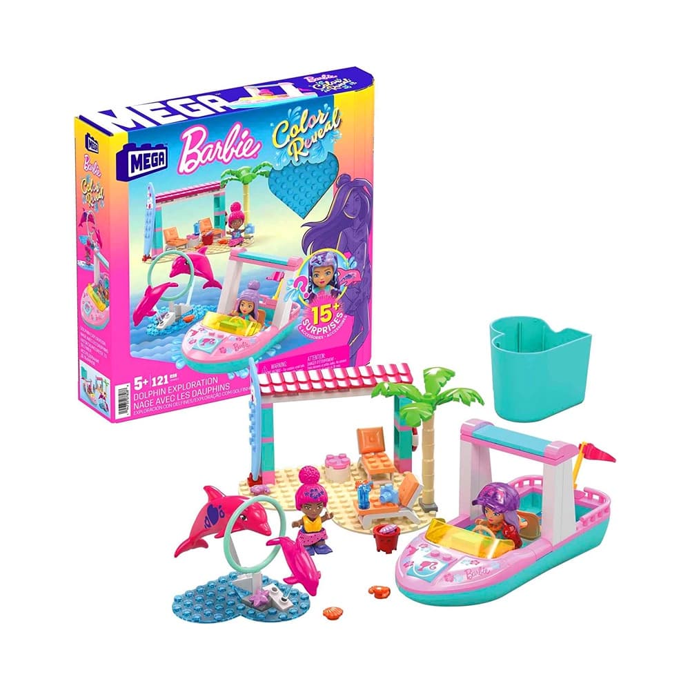 Barbie Blocos de Montar Exploração de Golfinhos Color Reveal Mega Construx - 121 Peças