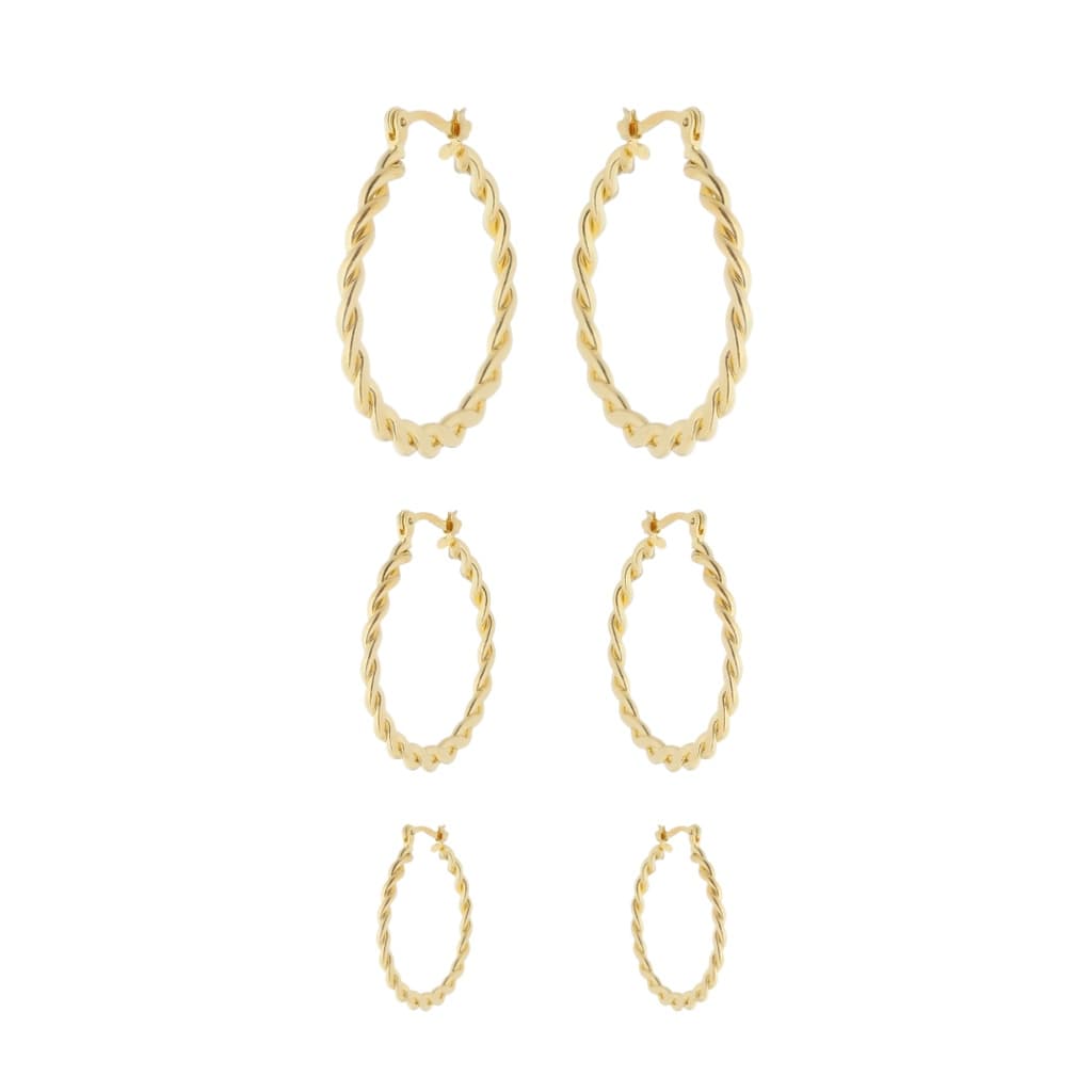 Kit Trio 03 Brincos Argola Trançada Fecho Italiano Fina 5394