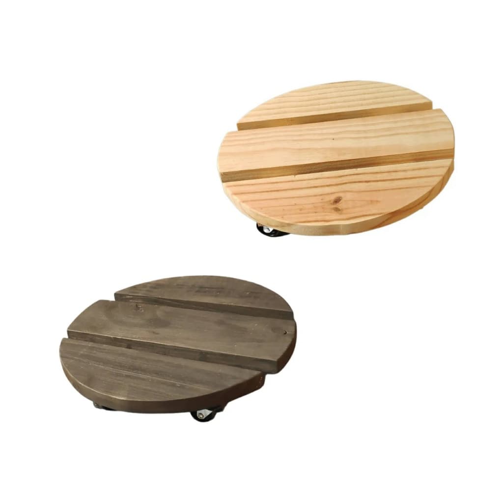 Suporte para Plantas, Botijão com Rodas Redondo de Madeira