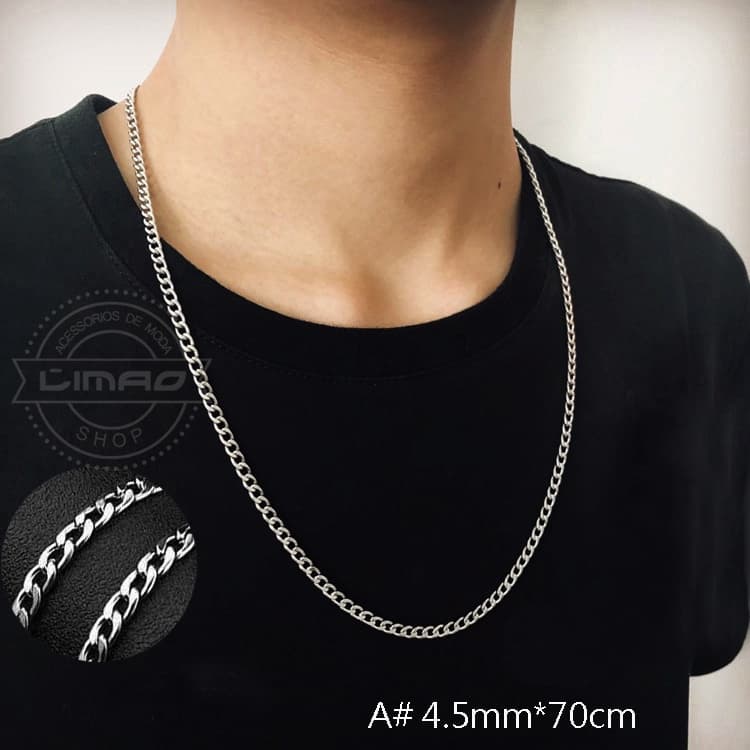 Corrente Cordao Masculino 60/ 70cm Fina Aço Inox Prata