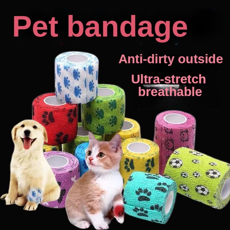 Atadura elástica autoadesiva para cães de estimação, bandagem adesiva impressa em não tecido para sapatos de gatos e cães