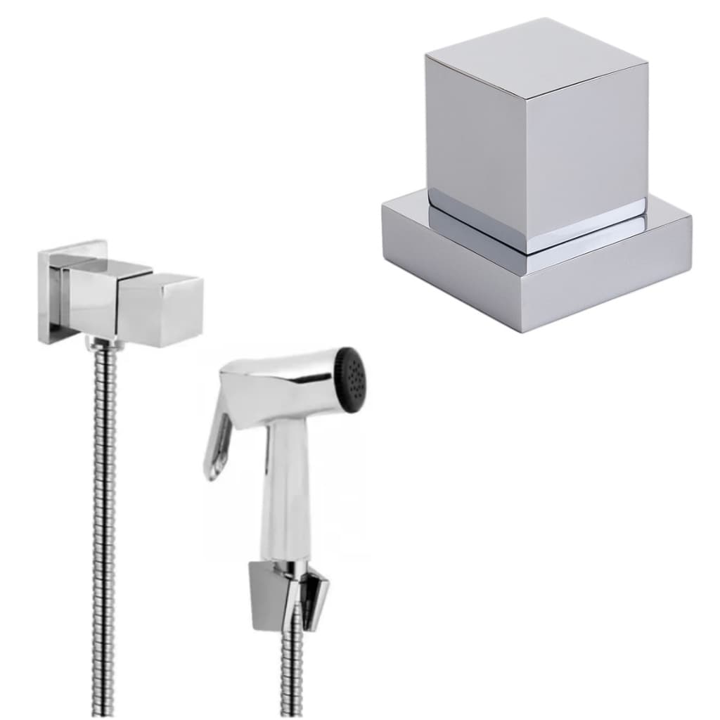 Ducha Higiênica Quadrada Metal e Kit acabamento P/Registro