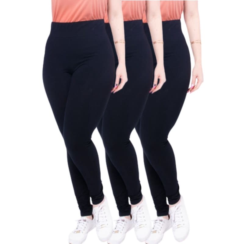 Kit com 3 Calças Legging Plus Size Suplex Basicas Preto G1/G2/G3