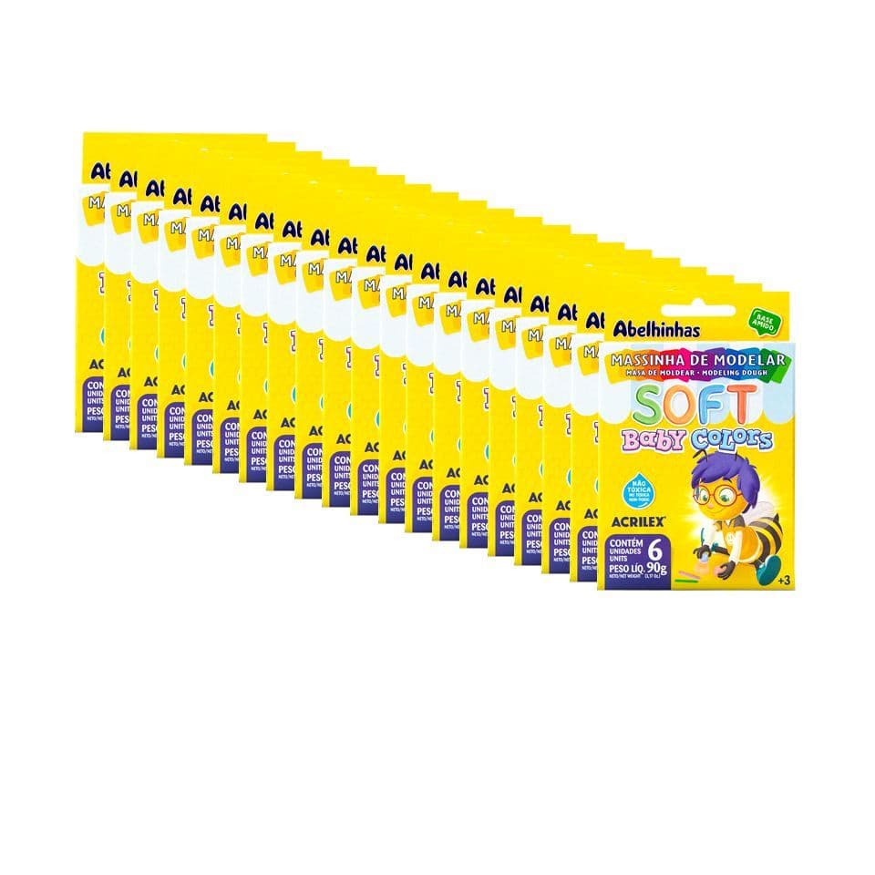Massinha de Modelar Baby Colors 6 Cores - Kit 20 caixas 90g