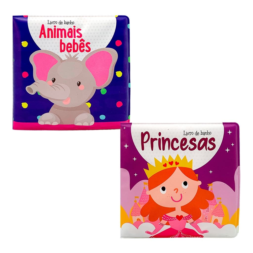 Kit Livro De Banho - Pequenos Animais Bebês + Pequenas Princesas - Com Apito Infantil