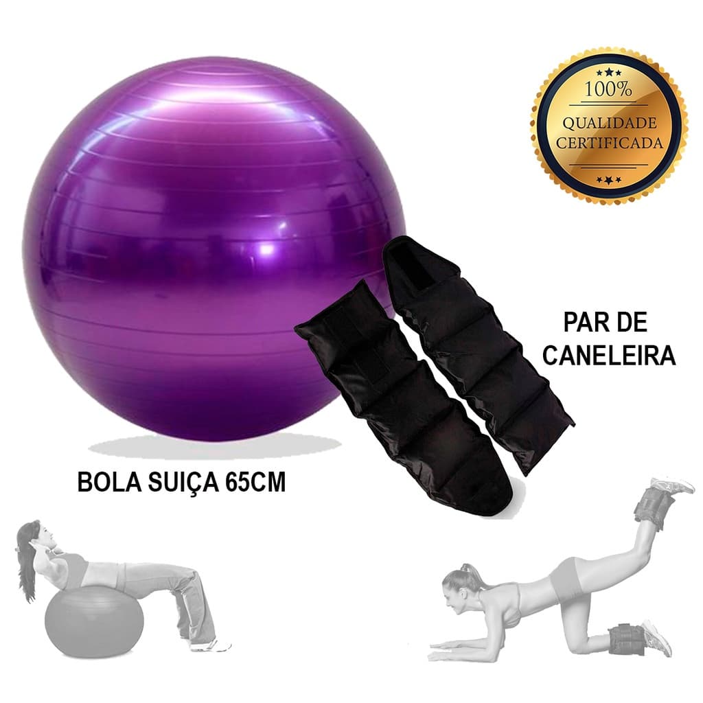 Kit Pilates Solo Par De Caneleira Tornozeleira Peso 3kg+ Bola Suíça 65cm Promoção