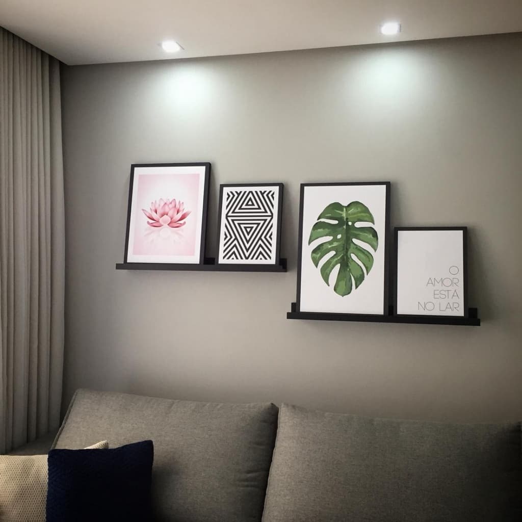 2 Prateleiras Preta em Mdf 120x20 Com Suporte Fixação