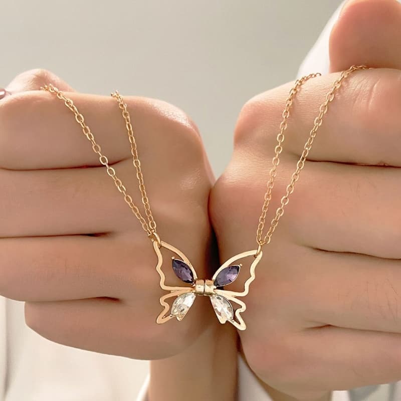 Conjunto ROS 2 Pcs Meio Borboleta Forma Colar Corrente Colarinho Amizade