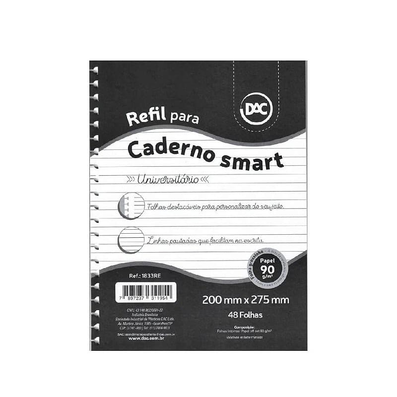 Refil Caderno Smart Universitário Folhas Brancas DAC 48 Fls