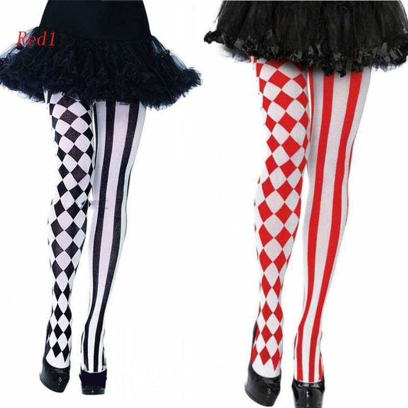 Red1 Halloween Festa Feminina Cosplay Meia-Calça Quadriculada Com Diamante Impressão Listras Meias-Calças Comprimento Total Fantasia Palhaço Stoc