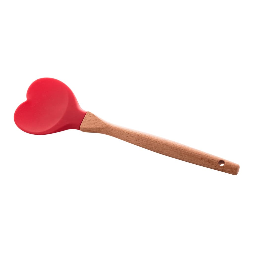 Colher de Silicone Com Cabo de Bambu Heart Vermelho