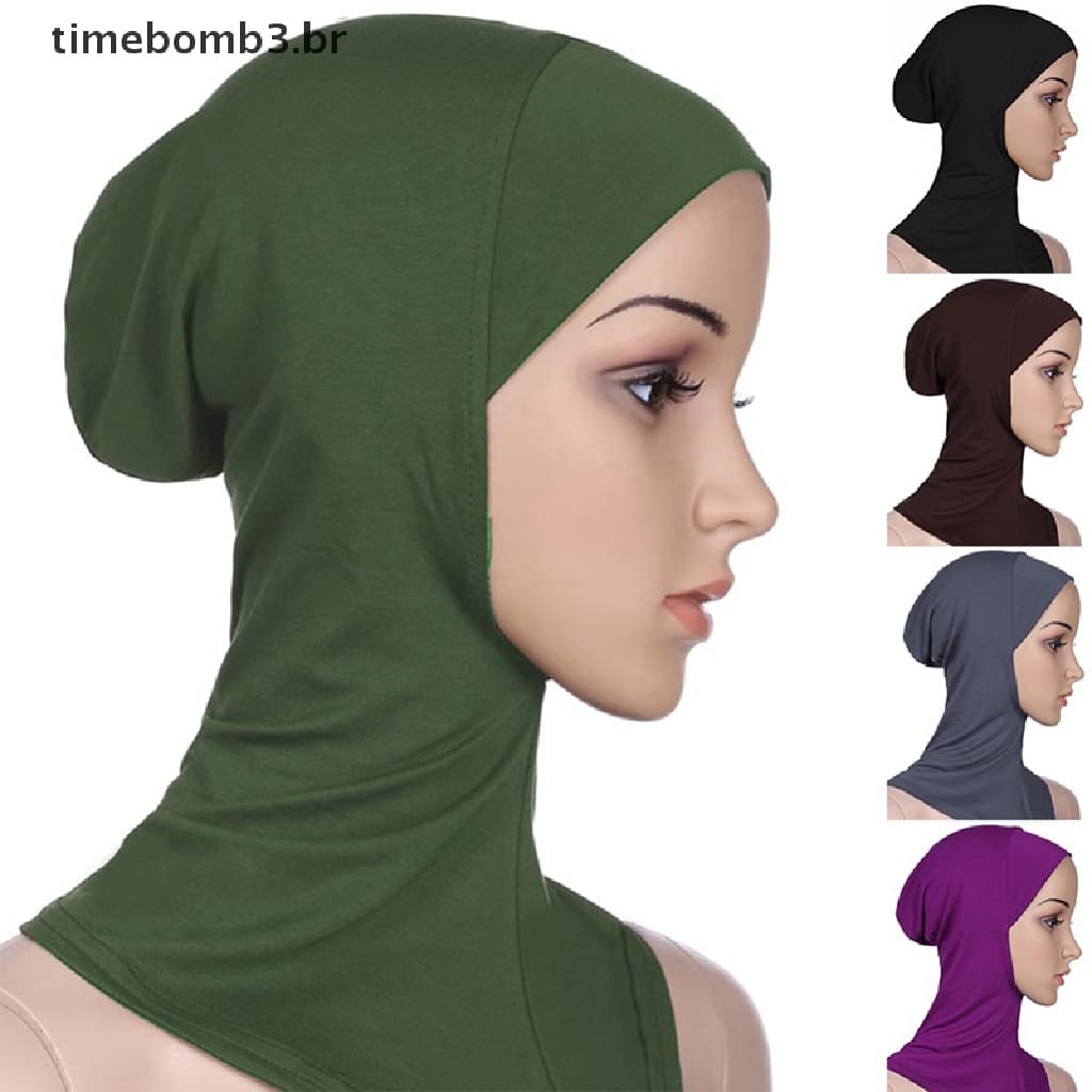 Moda Feminina Senhora Capa De Algodão Muçulmano Lenço Interno Hijab Bonés Cachecol Chapéu .