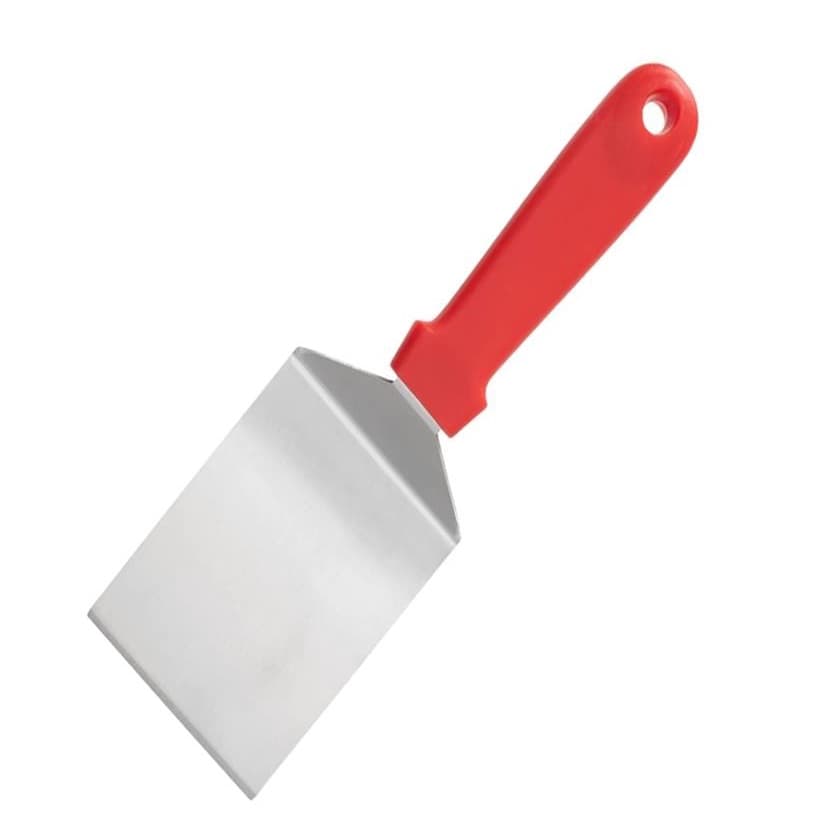 Espatula Angular de Aco Inox Hamburgueria com Cabo vermelho - Espatula Hamburgueria