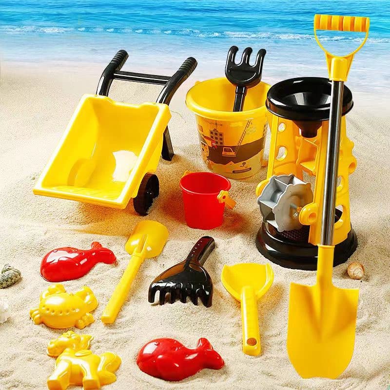 14PCS Conjunto De Brinquedos De Praia Carrinho De Cavação De Areia Para Escavação Pequena Balde De Pá Atv Ampulheta Infantis De Exterior