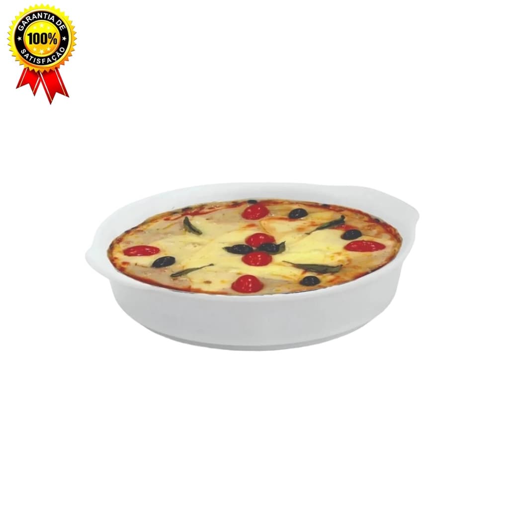 Travessa Redonda 20 Cm C/ Alça Lasanha Porcelana Branca Segunda Linha